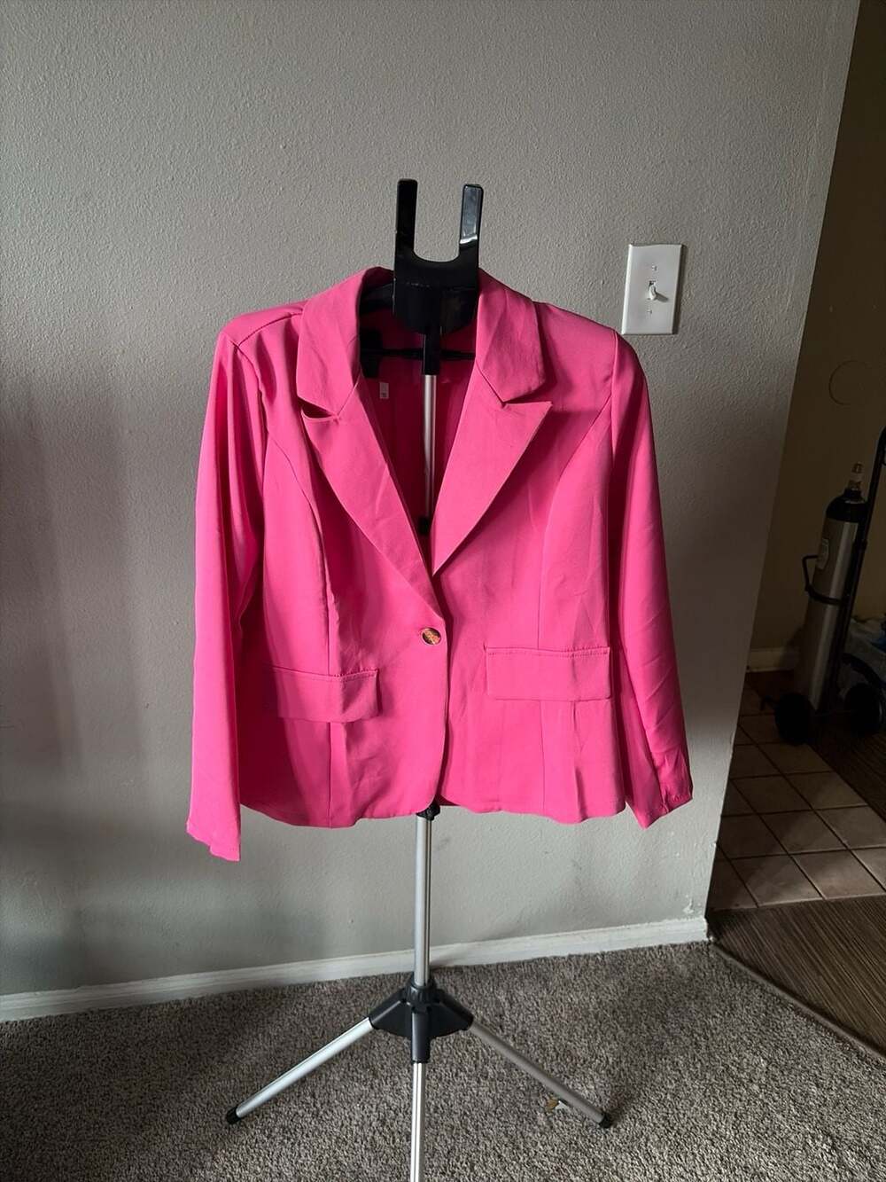 SHEIN Privé Plus Size Hot Pink Notched Lapel One-Button Blazer